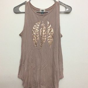 Old Navy Small Pink W/ Rose Gold Feather Tank Top